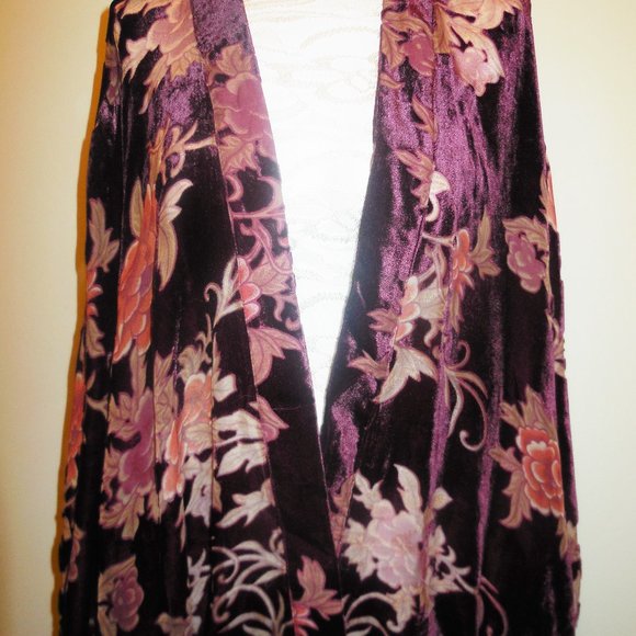 Velvet Kimono Large Jacket Cardigan Floral Shrug Large - Picture 5 of 7